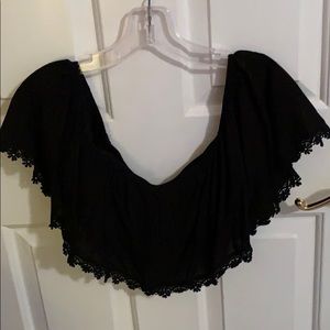 Black crop top with crotchet embellishments